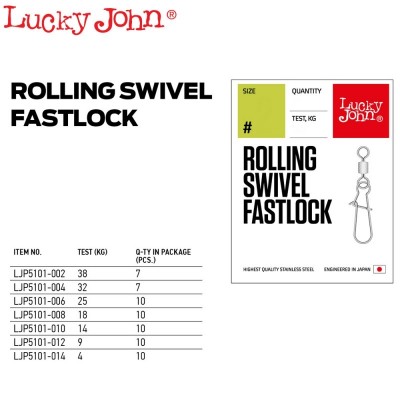 Agrafa cu vartej Lucky John Rolling Swivel Fastlock : Marime - 004